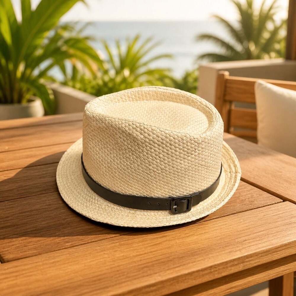 Magid Hats Straw Fedora Sun Hat with Black Belt Buckle Accent